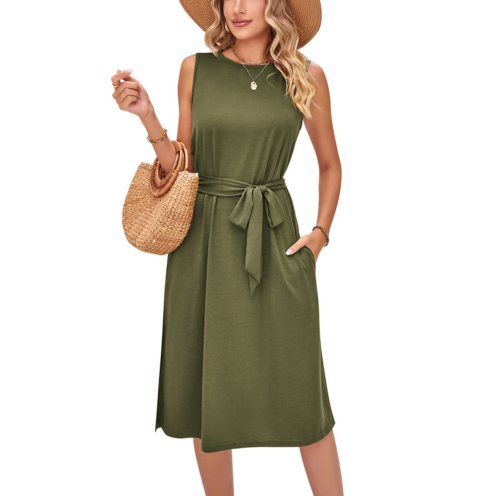 Sleeveless Belted Summer Midi Dress