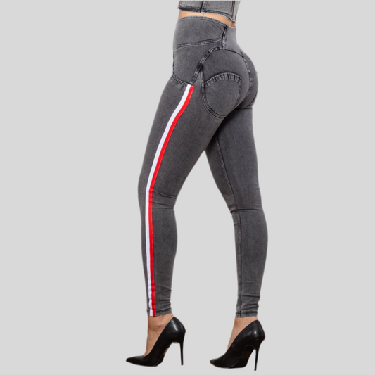 Shascullfites Melody High-Waist Dark Grey Stripe Jeans