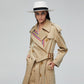 Stripes Slim Waist Double-Breasted Trench Coat