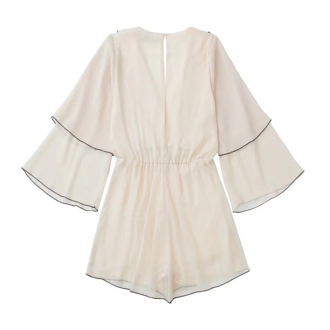 Women’s Ruffled V-Neck Playsuit with Waist Tie