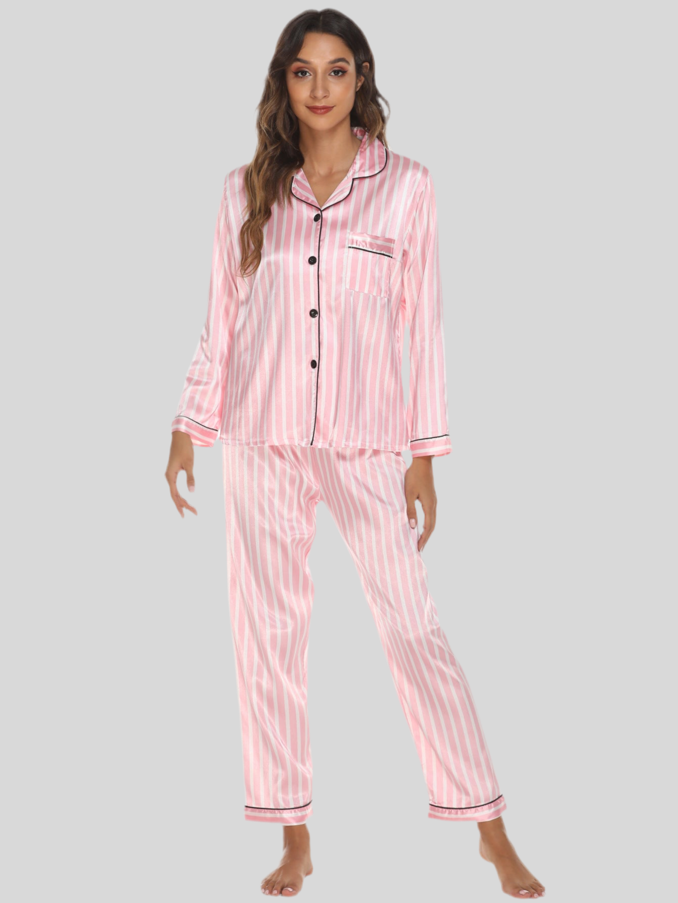 Two-piece Stretch Satin Home Wear Pajamas Women