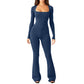 Women’s Long Sleeve Square Collar Shaping Jumpsuit