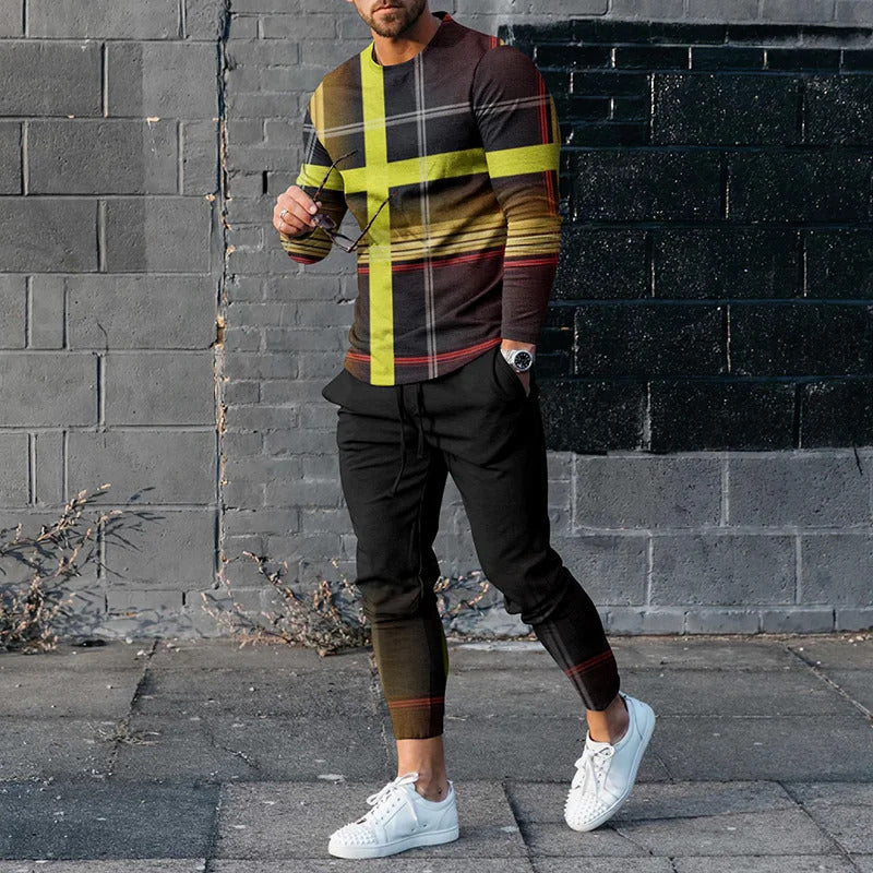 Men’s Striped Pullover Sports Suit