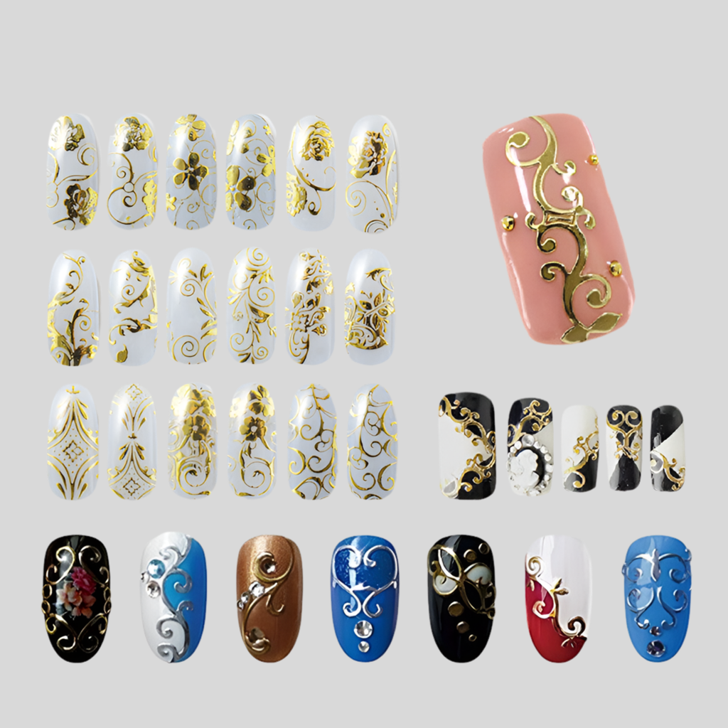 108-Piece 3D Hot Gold and Silver Nail Stickers