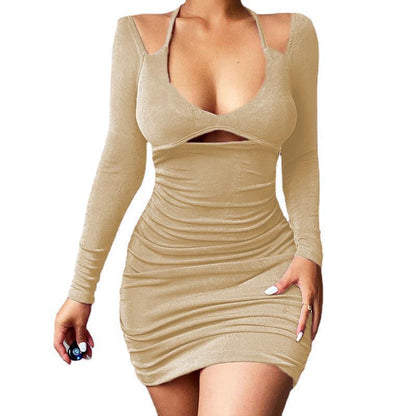 Women’s Slim Fit A-Line Strap Tie Long Sleeve Dress