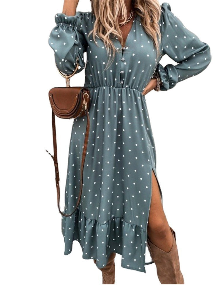 Polka Dot Charm Folded Sleeve Dress