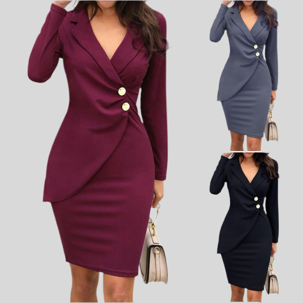 Chic Long Sleeve Button-Front Hip Dress