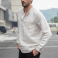 Men Vintage White Linen Button Shirt