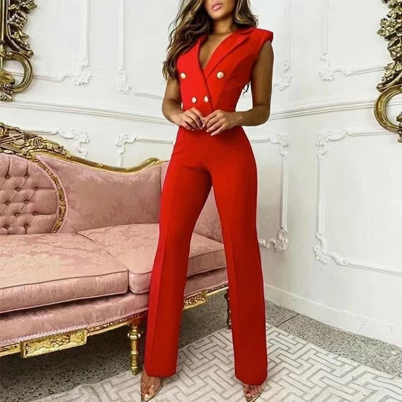 V-neck Houndstooth Jumpsuit for Women