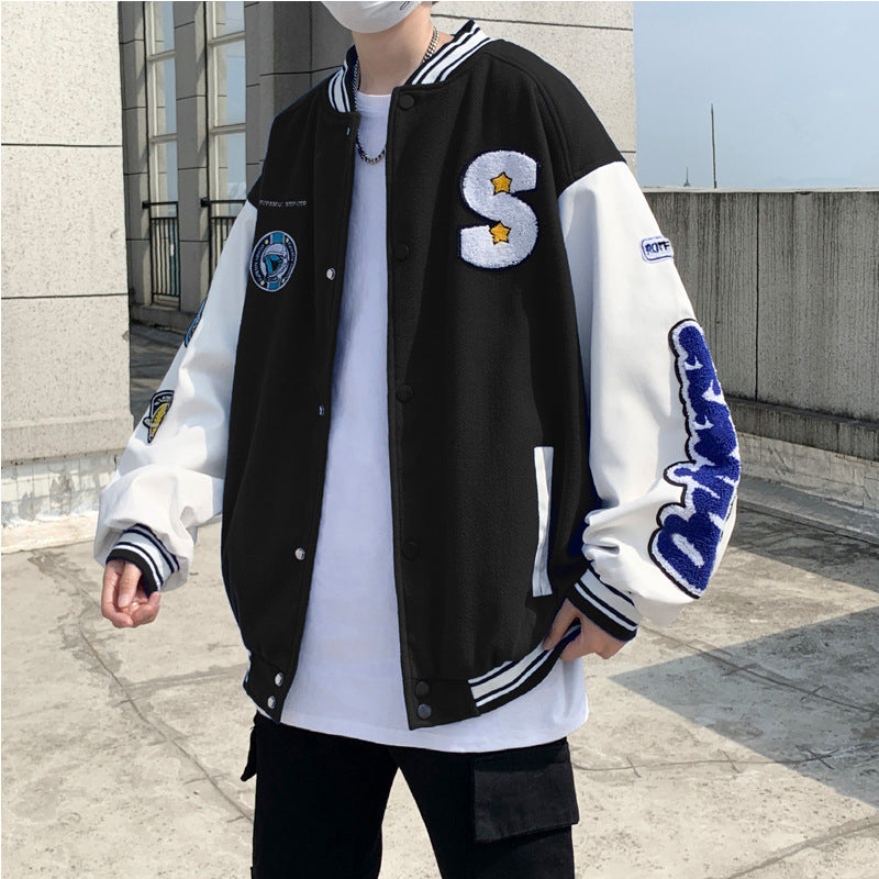 Color Contrast Baseball Jacket Coat