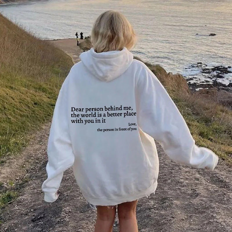 “Dear Person Behind Me” Letter Print Plush Hoodie