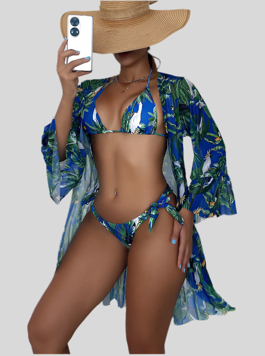 Tropical Triangle Bikini Set with Kimono