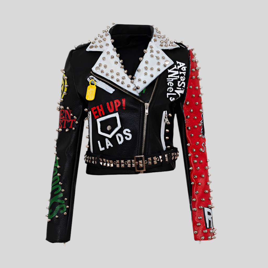 Graffiti Print Motorcycle Jacket