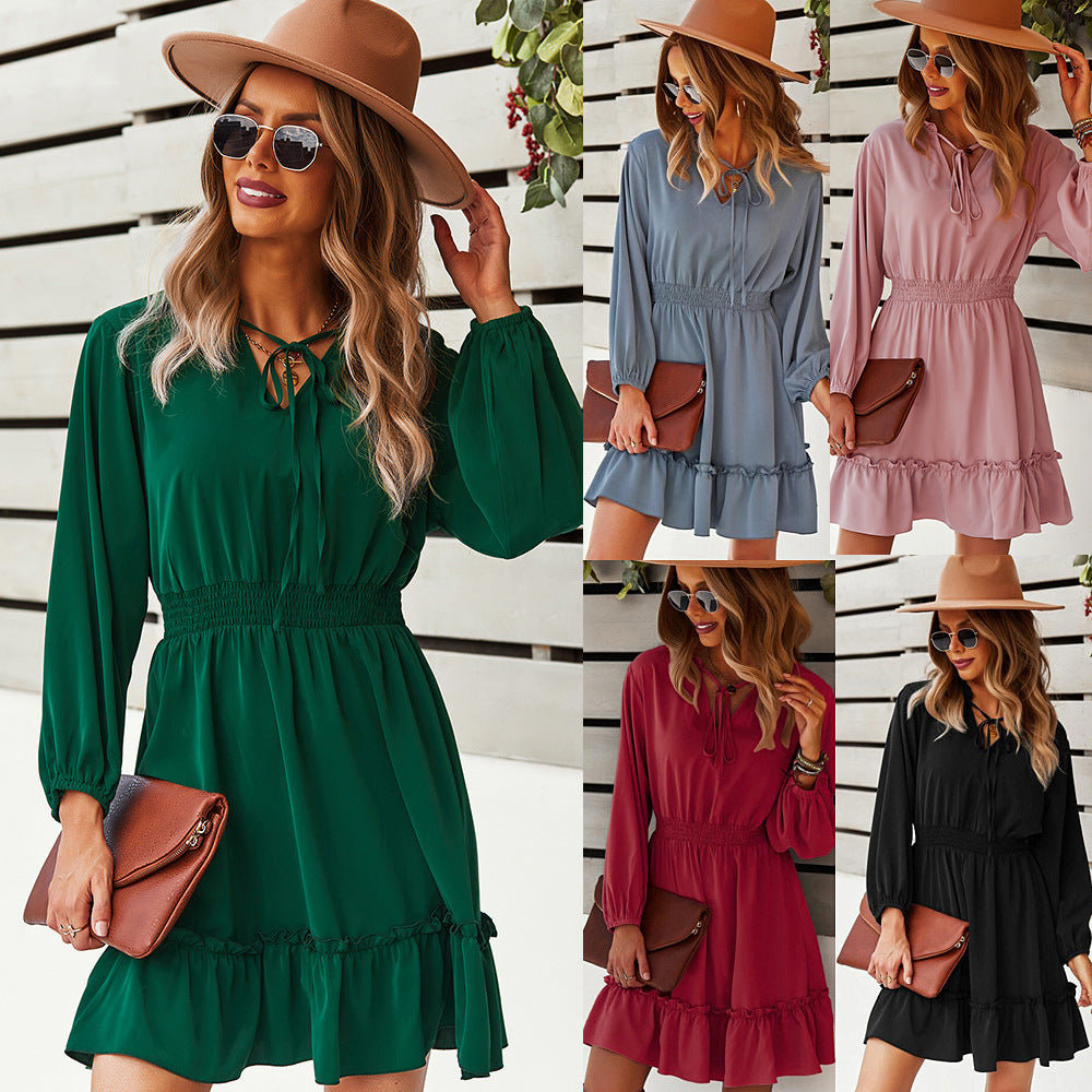 Autumn-Winter Long Sleeve A-Line Waist Dress