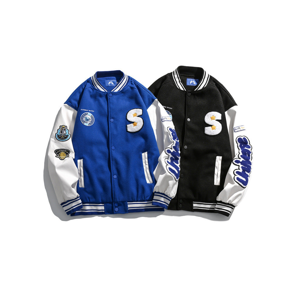 Color Contrast Baseball Jacket Coat