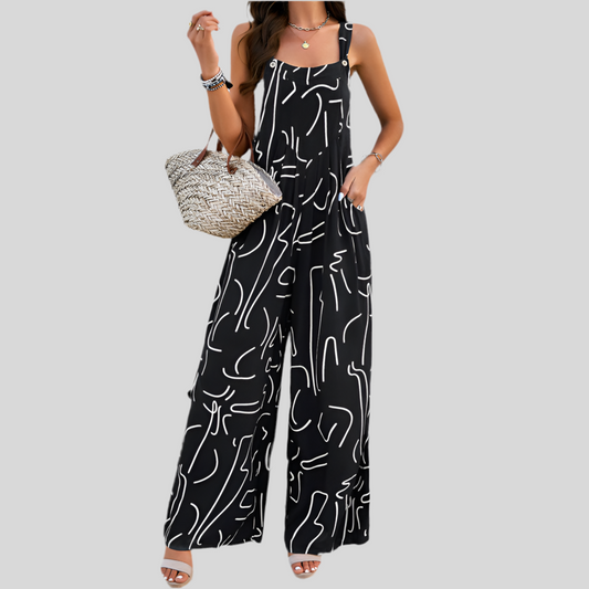 Printed Square Neck Jumpsuit with Pockets