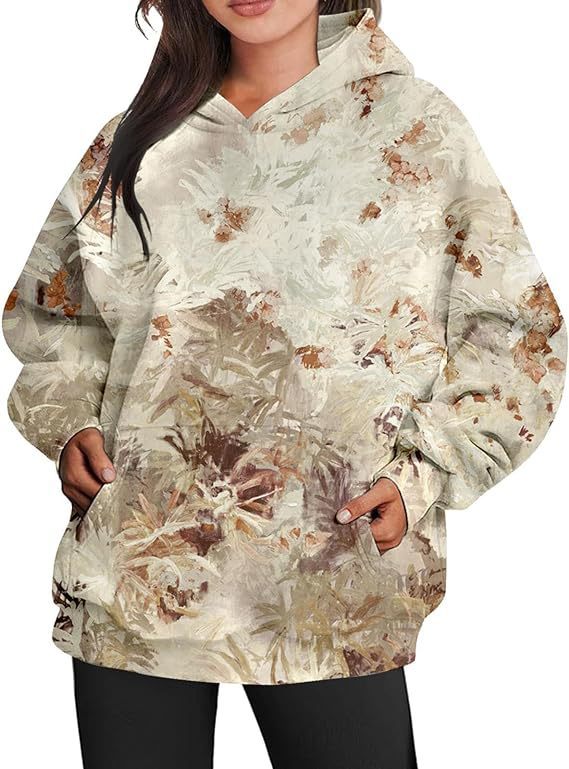 Maple Leaf Print Oversized Hoodie for Women