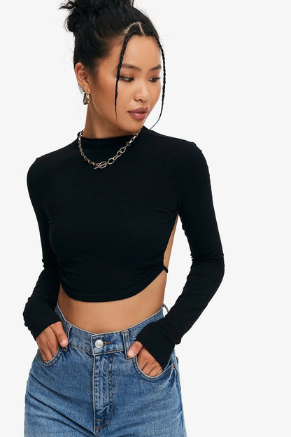 Curved Hem Backless Tie Crop Top