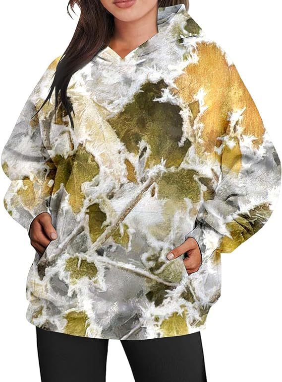 Maple Leaf Print Oversized Hoodie for Women