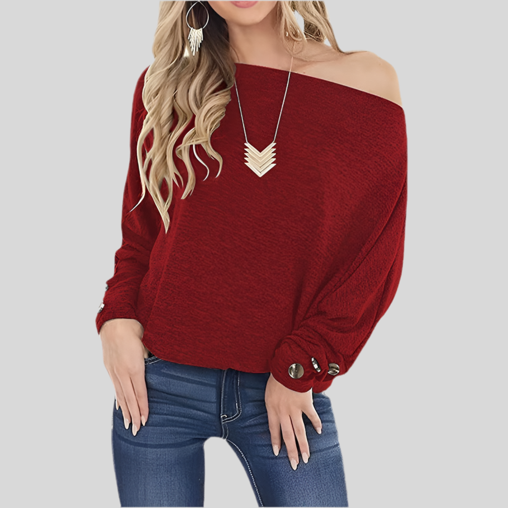 Women’s Off-shoulder Button Detail Long Sleeve Casual T-shirt