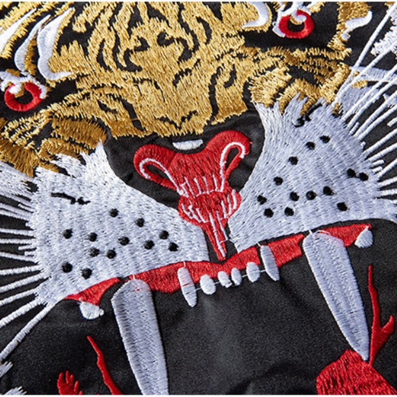 Embroidered Cotton Jacket with Tiger Design