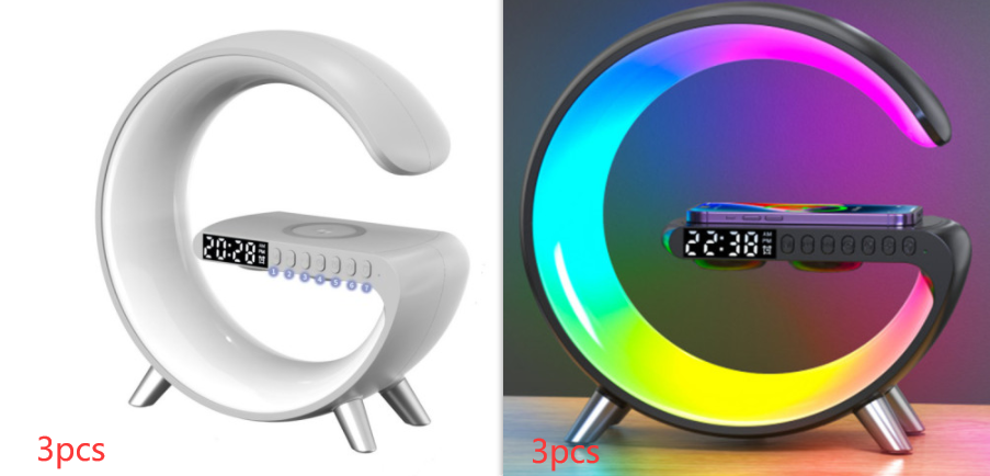 AuraGlow: Smart LED Lamp with Bluetooth Speaker & Wireless Charger