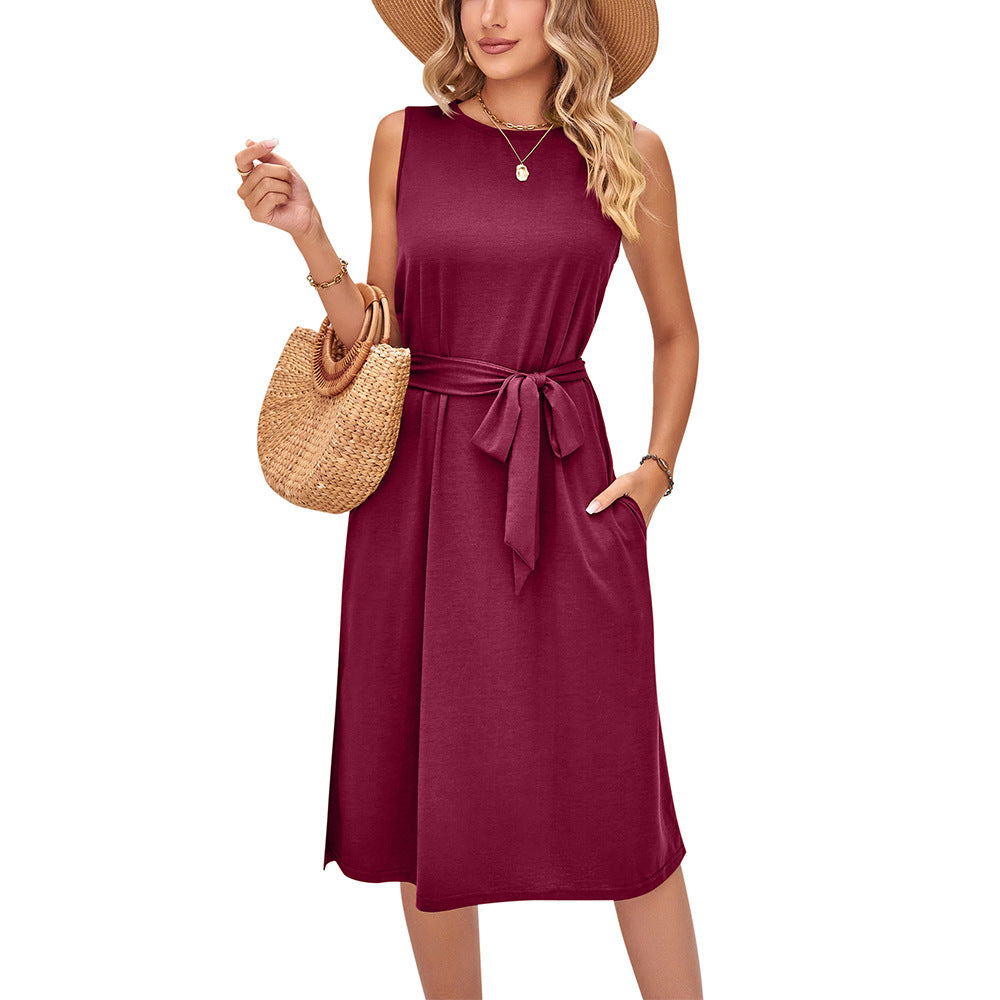 Sleeveless Belted Summer Midi Dress