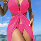 3-Piece Halter Neck Bikini Solid Color Split Swimsuit