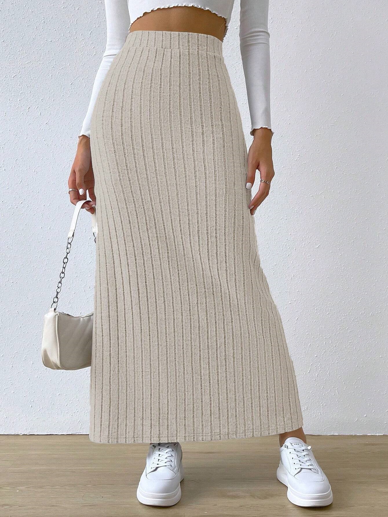 High Waist Side Slit Knitted Skirt