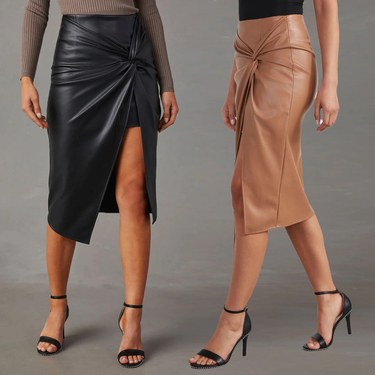 Mid-length Split Leather Skirt