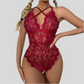 One-Piece Red Lace and Net Lingerie