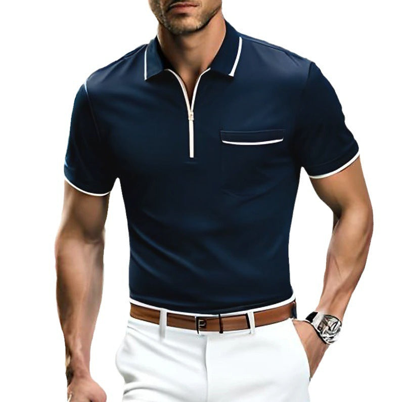 Summer Men’s Zipper Pocket Casual Sports Polo Shirt