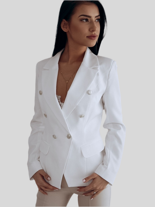 Metal Buckle Double-Breasted Blazer