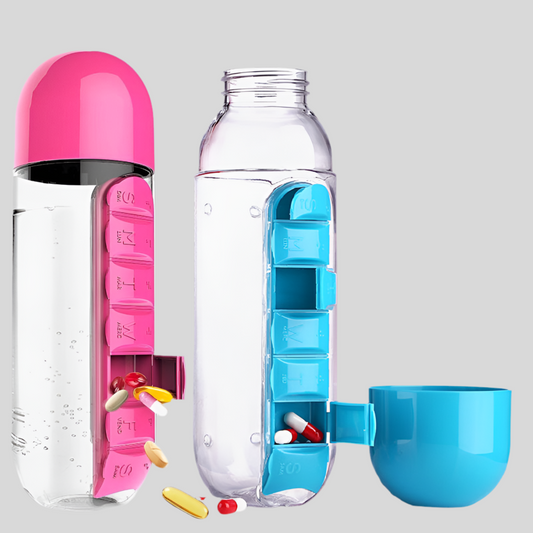 Travel Water Bottle with Pillbox - 7-Day Medicine Organizer