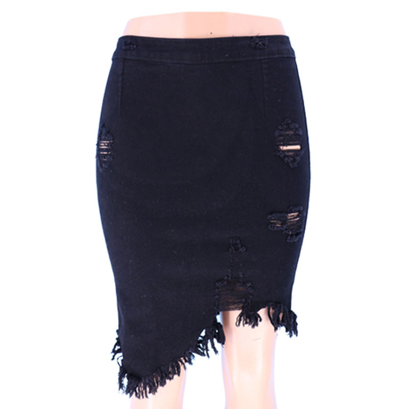 Women’s Ripped Denim Hip Skirt