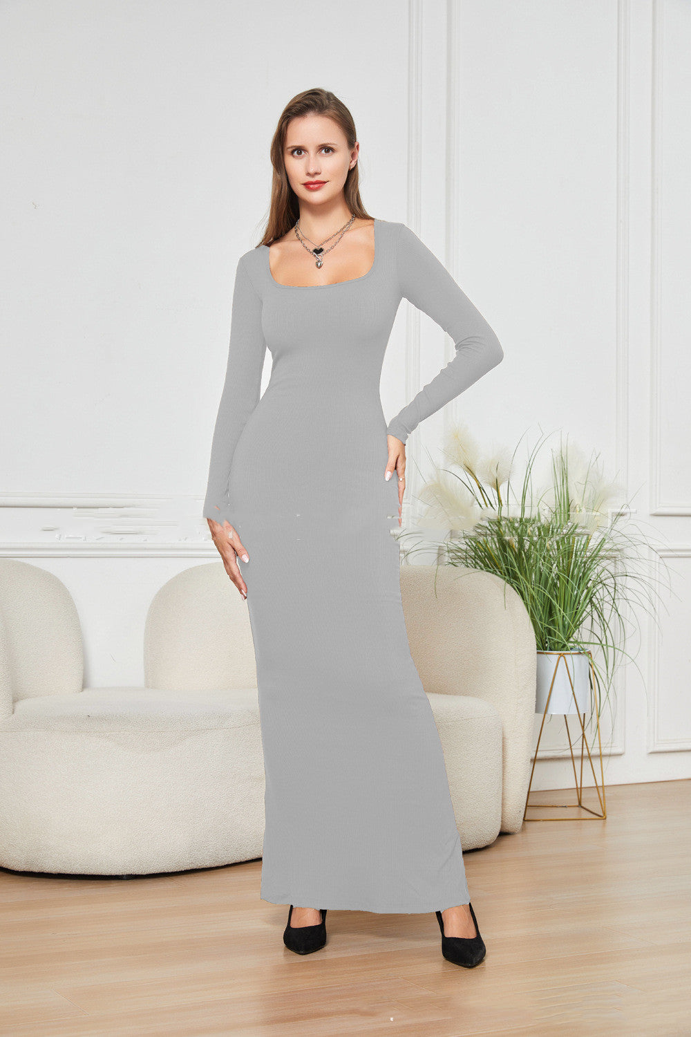 Dual-Layer Sculpting Long Sleeve Dress