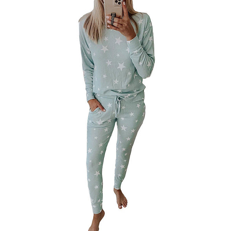 Printed Long Sleeve Pajama Set - Casual Homewear