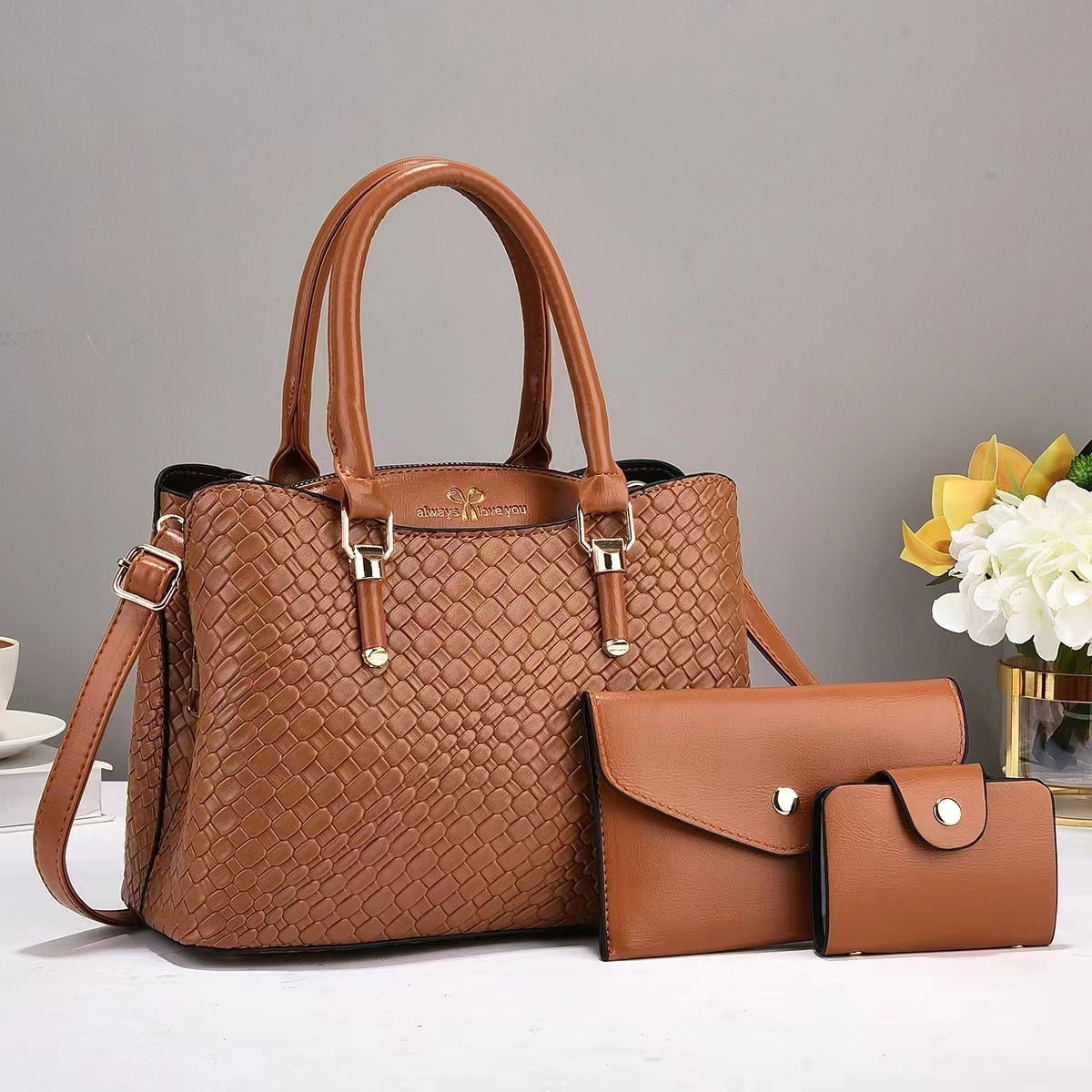 LuxeWeave One-Shoulder 3-Piece Bag Set