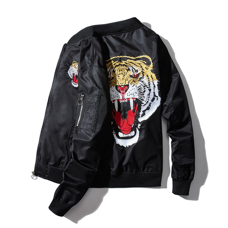 Embroidered Cotton Jacket with Tiger Design