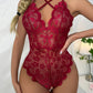 One-Piece Red Lace and Net Lingerie