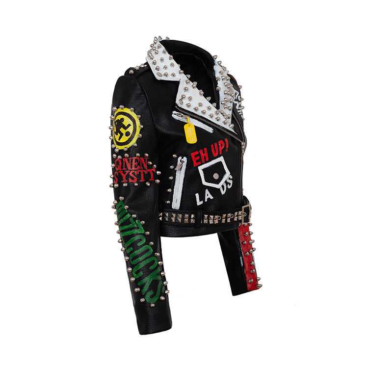 Graffiti Print Motorcycle Jacket