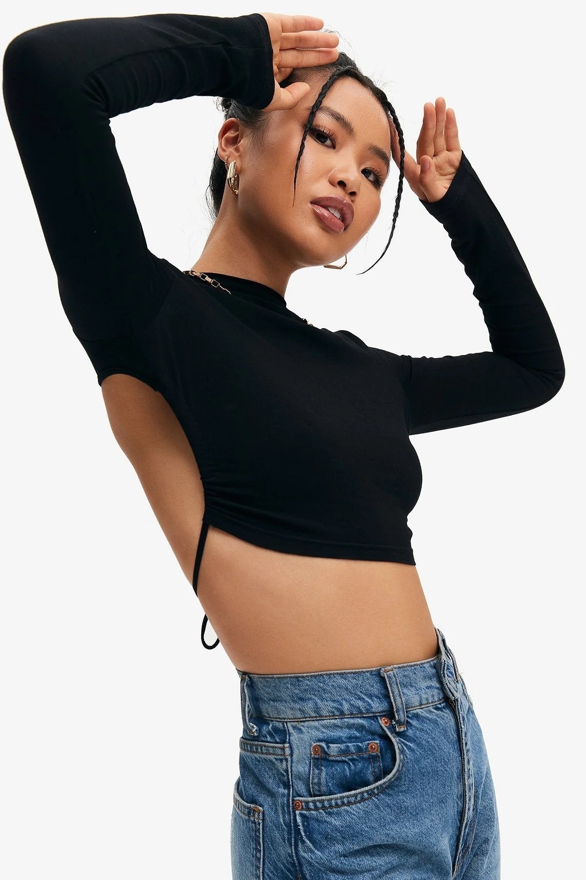 Curved Hem Backless Tie Crop Top