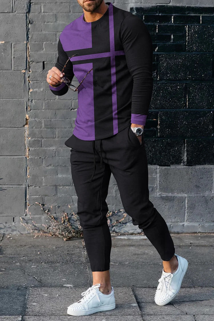 Men’s Striped Pullover Sports Suit