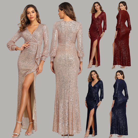 Sparkling Elegance Long Sleeve Evening Gown