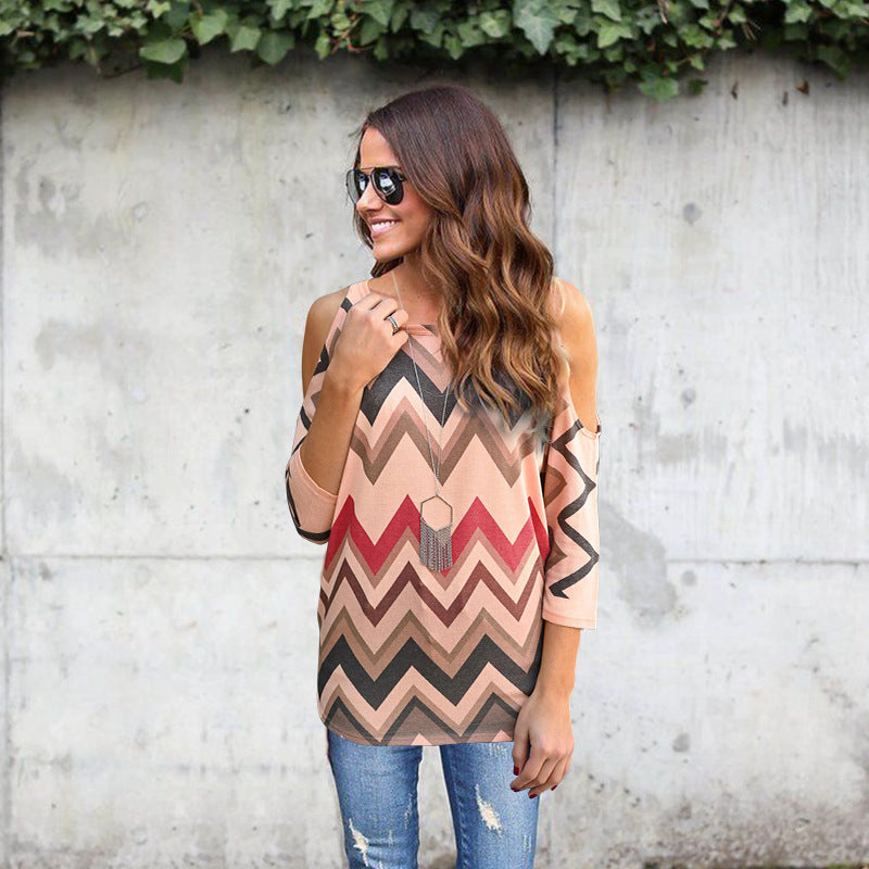 Wave Stripe Off-shoulder Top