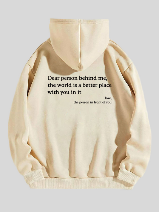 “Dear Person Behind Me” Letter Print Plush Hoodie