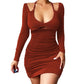 Women’s Slim Fit A-Line Strap Tie Long Sleeve Dress