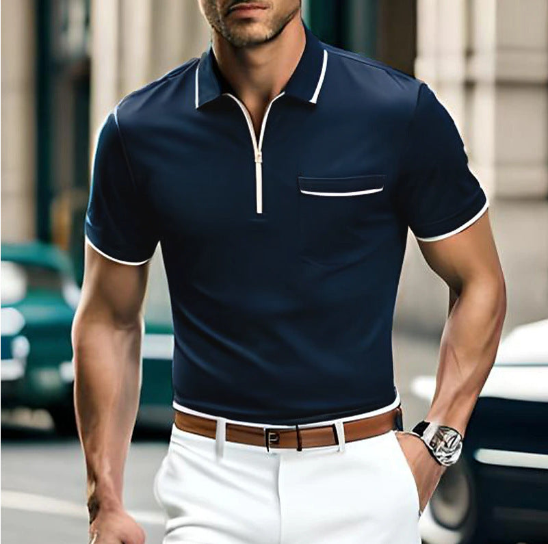 Summer Men’s Zipper Pocket Casual Sports Polo Shirt