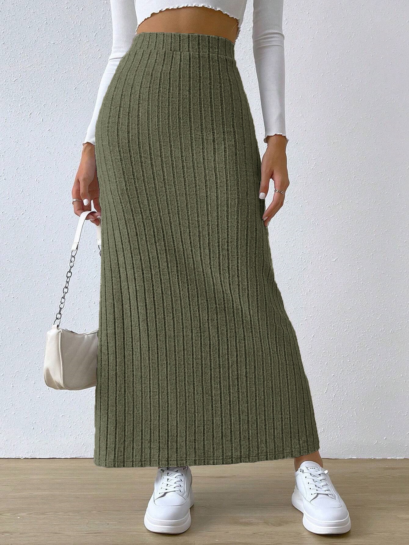 High Waist Side Slit Knitted Skirt