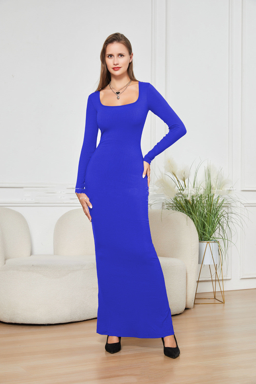 Dual-Layer Sculpting Long Sleeve Dress